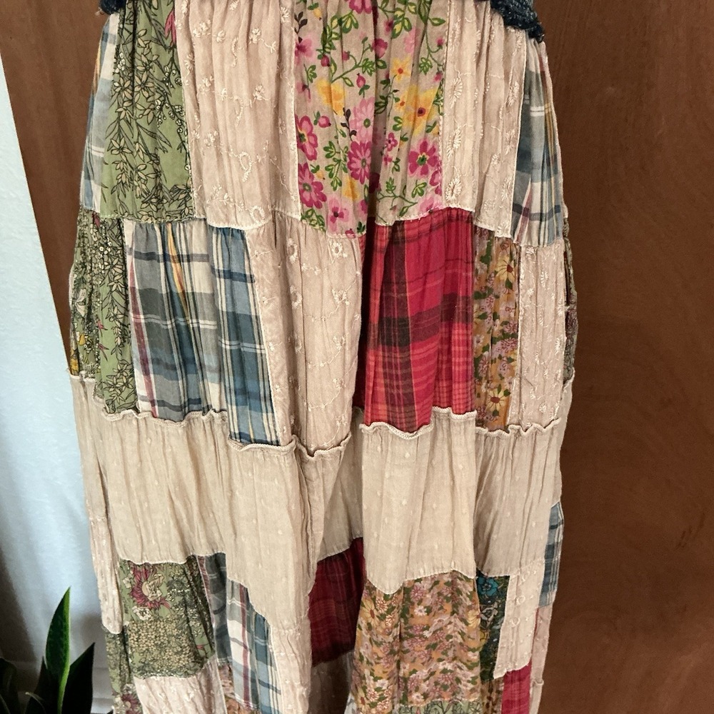 Young Threads Patchwork Dress Smocked Large Maxi Boho Cottage Prairie Western - Picture 5 of 16